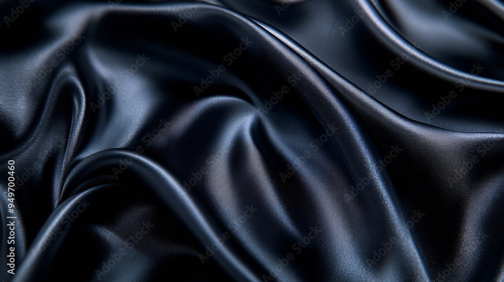 Obraz premium Black gray satin dark fabric texture luxurious shiny that is abstract silk cloth panorama background with patterns soft waves blur beautiful : Generative AI
