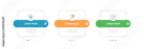 Informative three-stage square infographics for presentation, infographic template for displaying the stage, process