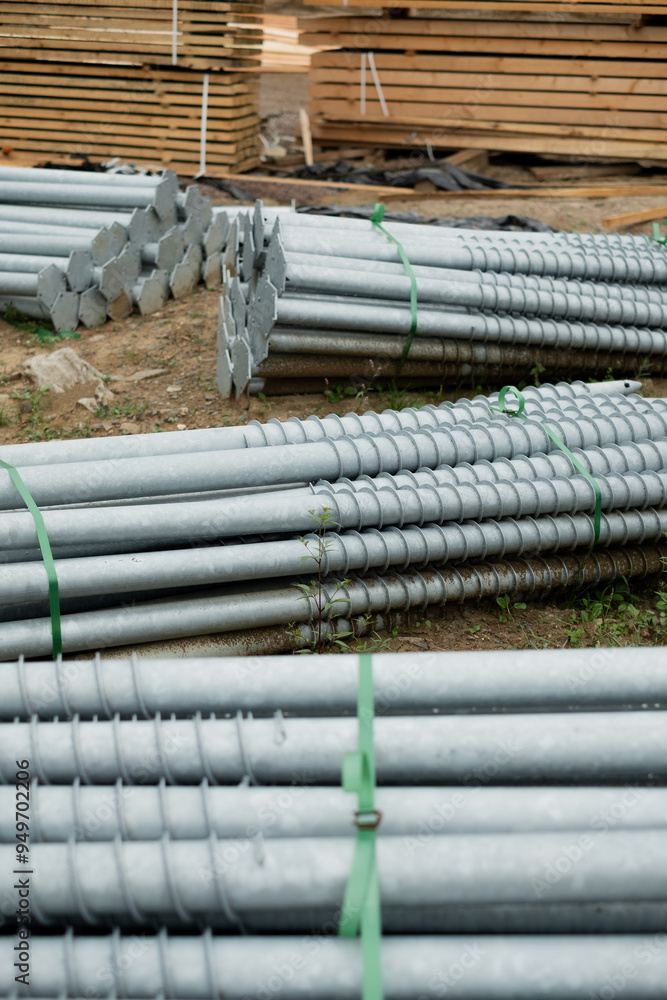 New screw piles at a building site New screw piles at a building site