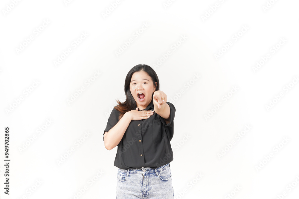 Young Asian woman shocked amazed face gesture wearing Black t-shirt and jeans isolated on white background Young Asian woman shocked amazed face gesture wearing Black t-shirt and jeans isolated on white background