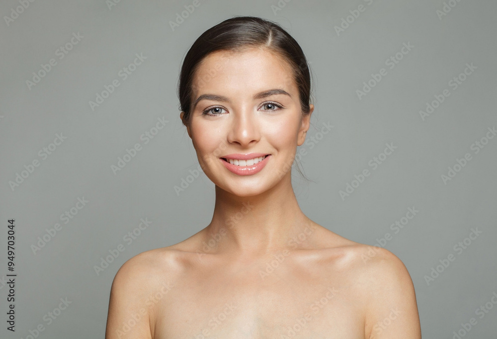 Lovely happy young female model with natural make-up, shiny clean skin and perfect smile. Beautiful woman face Lovely happy young female model with natural make-up, shiny clean skin and perfect smile. Beautiful woman face