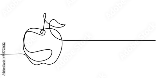 Apple continuous one line drawing, single line art element, minimalist sketch line vector illustration, autum and thanksgiving concept, Continuous Line Drawing Of A On An Apple Transparent background