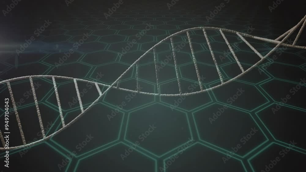 DNA strand animation over hexagonal grid background DNA strand animation over hexagonal grid background