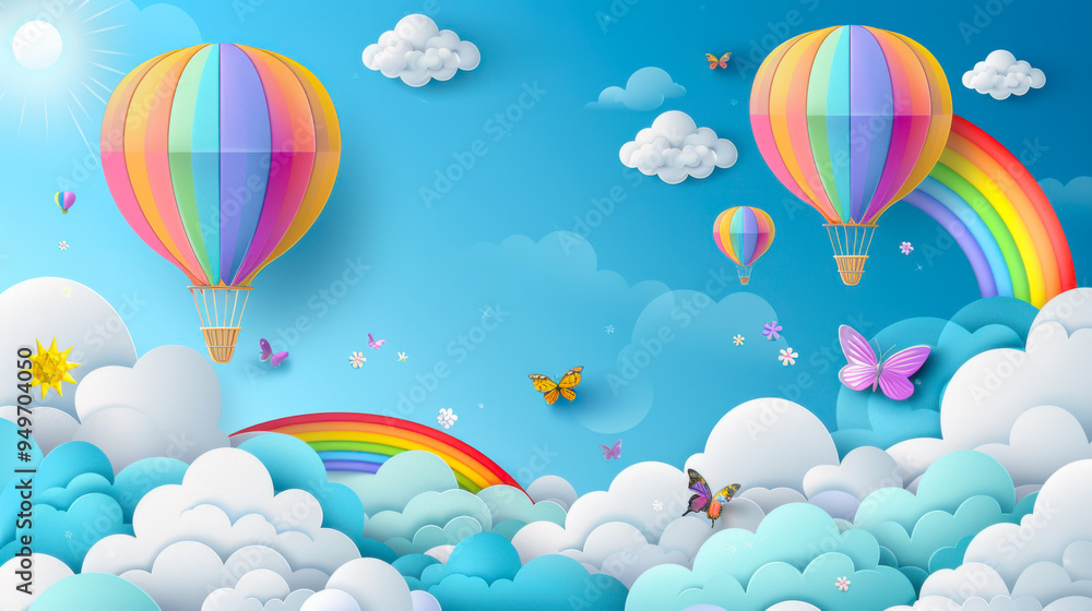 Beautiful fluffy clouds on blue sky background with summer sun Beautiful fluffy clouds on blue sky background with summer sun