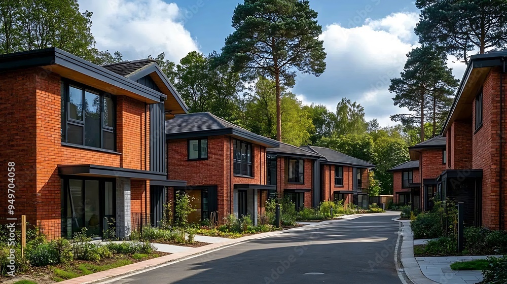 New part brick and part flint houses built in Norfolk in the UK example of modern homes built in Britain : Generative AI New part brick and part flint houses built in Norfolk in the UK example of modern homes built in Britain : Generative AI