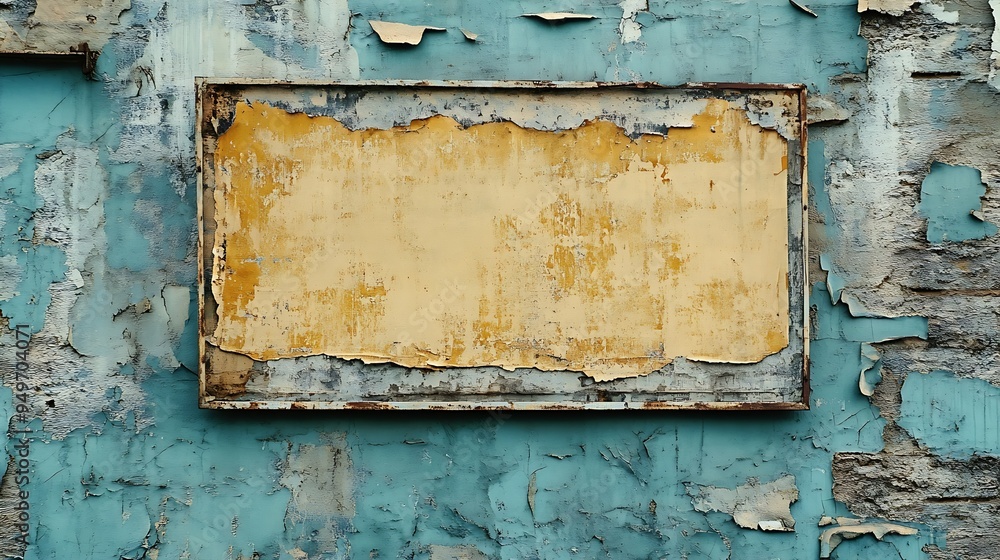 Naklejka premium blank advertising poster glued to the weathered wall copy space in pasted billboard on peeling plaster : Generative AI