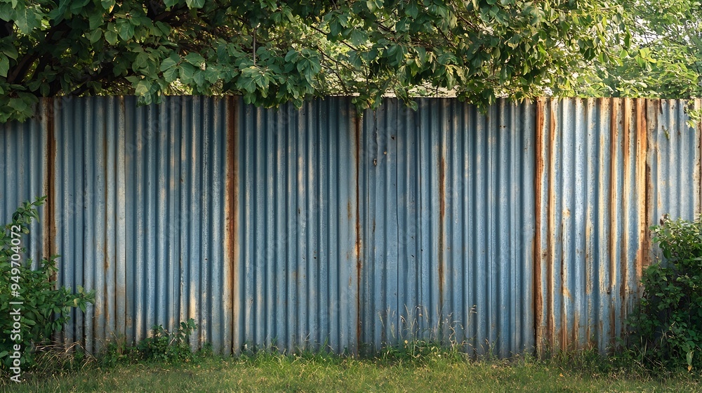 Metal fence made of corrugated sheets in an construction site The lawn area is fenced with a high fence Corrugated metal gate : Generative AI Metal fence made of corrugated sheets in an construction site The lawn area is fenced with a high fence Corrugated metal gate : Generative AI