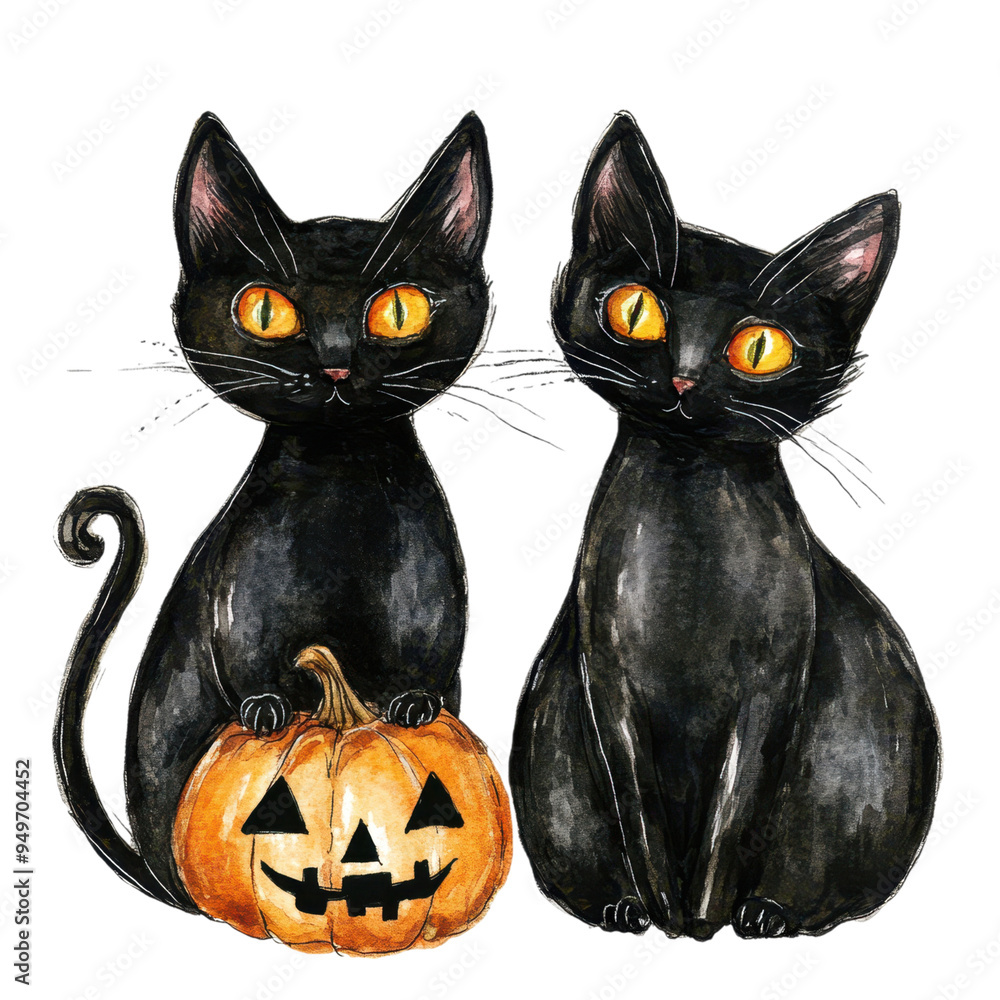 Trio of Black Cats with Pumpkin Isolated on Transparent Background, Halloween Themed Decor Trio of Black Cats with Pumpkin Isolated on Transparent Background, Halloween Themed Decor