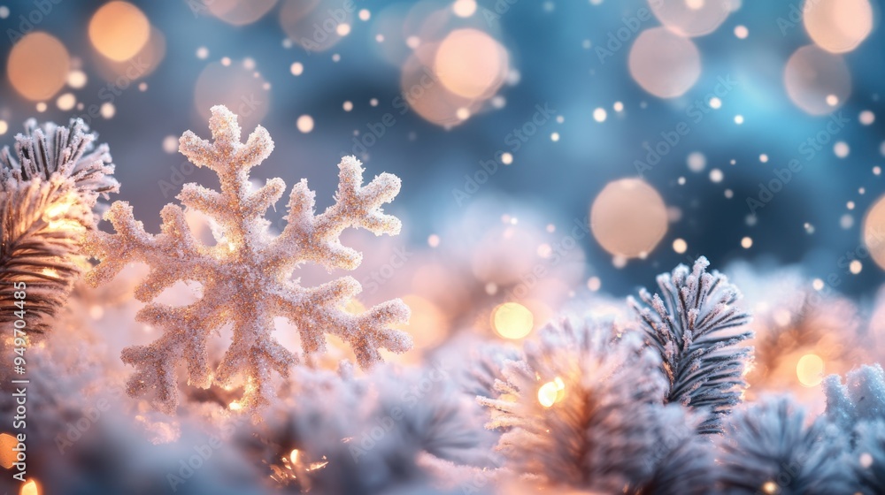 Ethereal Winter Wonderland with Pastel Bokeh Lights and Snowflakes Ethereal Winter Wonderland with Pastel Bokeh Lights and Snowflakes