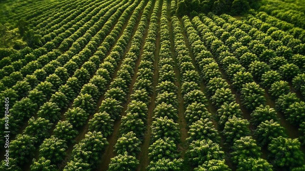 Perpendicular aerial drone view of conilon coffee plantations in the rural area of Aguia Branca ES Brazil : Generative AI Perpendicular aerial drone view of conilon coffee plantations in the rural area of Aguia Branca ES Brazil : Generative AI