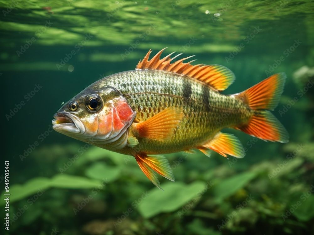 Fototapeta premium big fish in water on green background.