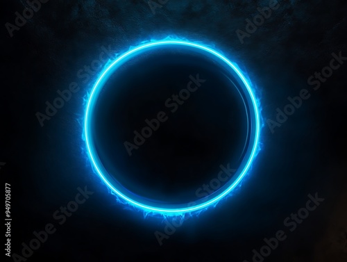 Radiant glowing blue ring against a deep black canvas, featuring vibrant light effects for an eye-catching and modern banner.