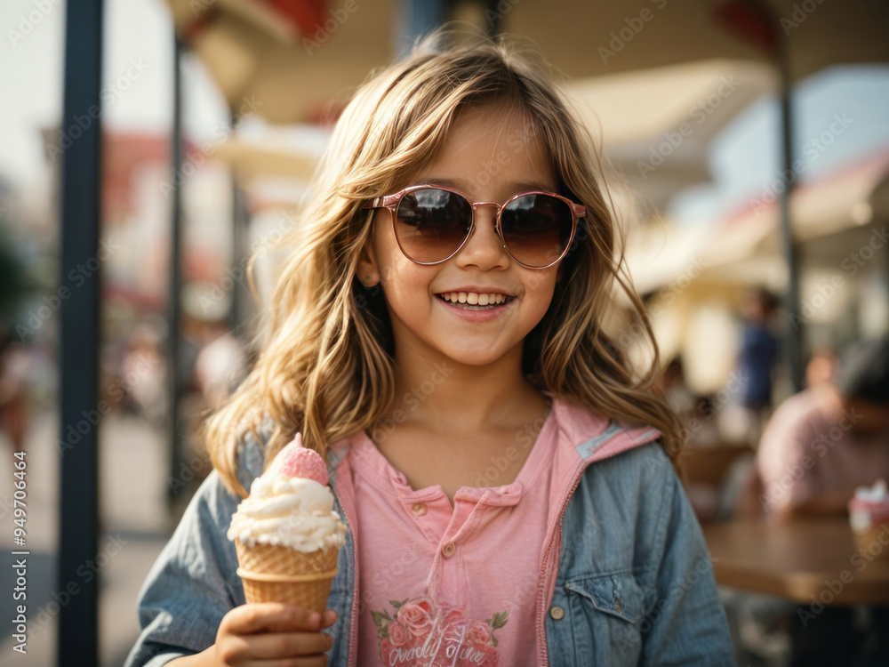 cute little girl wearing sunglasses with icecream cute little girl wearing sunglasses with icecream