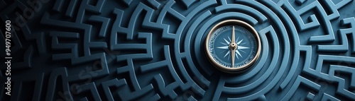 An intricate maze with a compass at its center, symbolizing guidance and exploration in a complex journey.