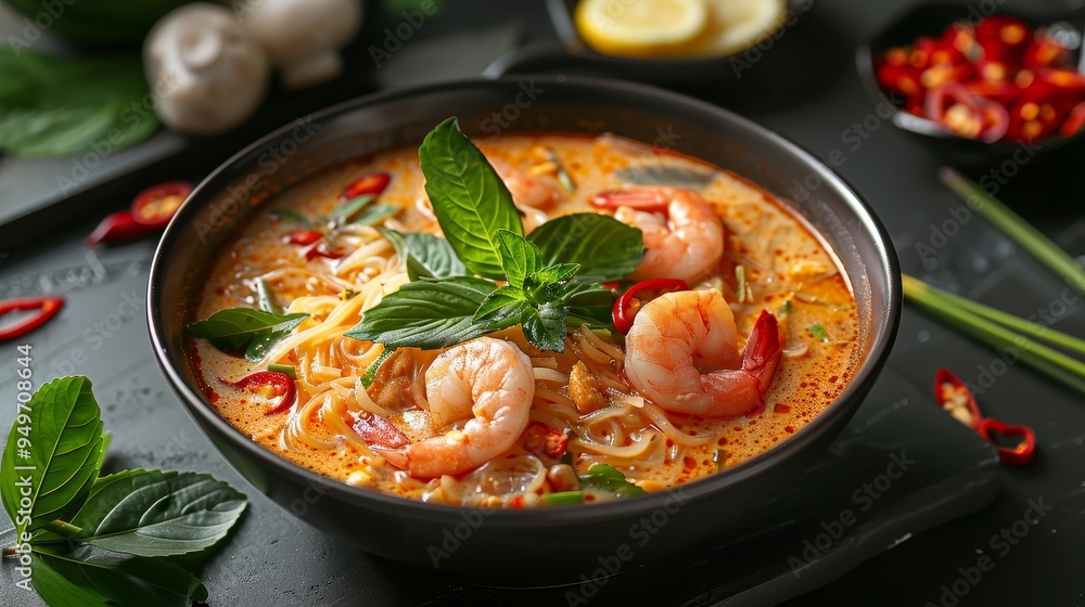 Delicious Shrimp Soup Garnished with Fresh Herbs and Spices. Delicious Shrimp Soup Garnished with Fresh Herbs and Spices.