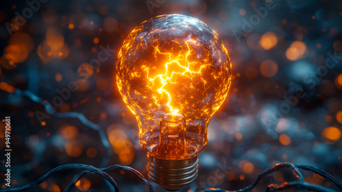 Light bulb glowing with lightning bolt inside representing power of ideas