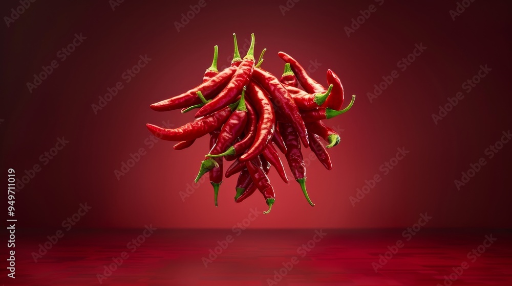 Obraz premium Bunch of Bright Red Chili Peppers on a Vibrant Background.