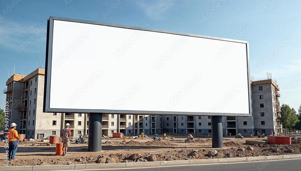 An empty billboard on a construction site for a new apartment, ready for future advertising. An empty billboard on a construction site for a new apartment, ready for future advertising.