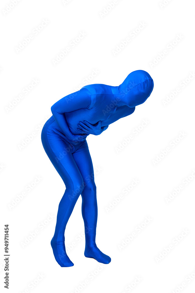 Mysterious blue man in costume has stomach pains Mysterious blue man in costume has stomach pains