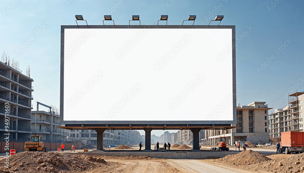 An empty billboard on a construction site for a new apartment, ready for future advertising. An empty billboard on a construction site for a new apartment, ready for future advertising.
