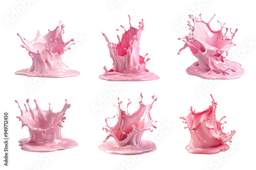Pink Milk Splash Collection Bundle Set Isolated on a Transparent Background