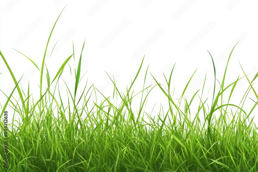 Lush green grass against a white background, ideal for nature-themed designs. Lush green grass against a white background, ideal for nature-themed designs.