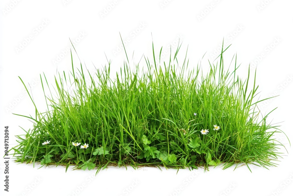 Lush green grass with small flowers, perfect for landscaping or nature-themed designs. Lush green grass with small flowers, perfect for landscaping or nature-themed designs.