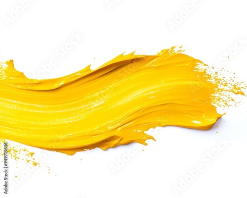 Yellow acrylic stain element on white background, with brush and paint texture hand-drawn