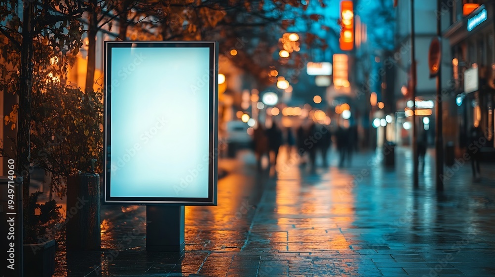 lightbox billboard on tourist walking street blank white poster and ad space digital outdoor display base for mockup empty display panel glass design soft streetscape shopping street b : Generative AI lightbox billboard on tourist walking street blank white poster and ad space digital outdoor display base for mockup empty display panel glass design soft streetscape shopping street b : Generative AI