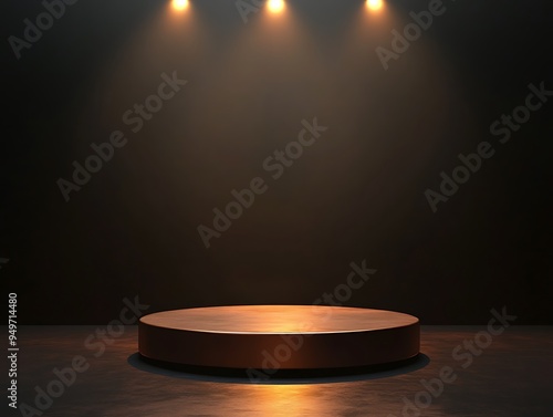 Round platform with light shining on a black background