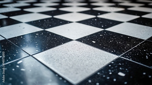 Black and white checkered terrazzo flooring : Generative AI photo