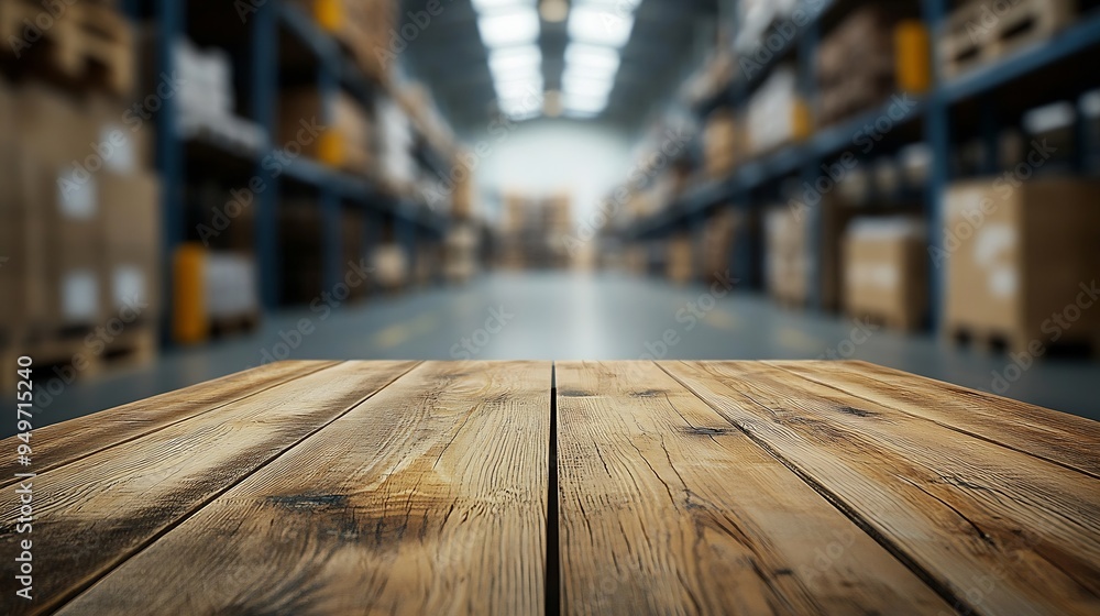 The empty wooden table top with blur background of warehouse storage Exuberant image : Generative AI The empty wooden table top with blur background of warehouse storage Exuberant image : Generative AI
