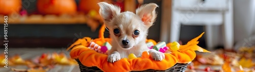 Chihuahua Wearing Pumpkin C...