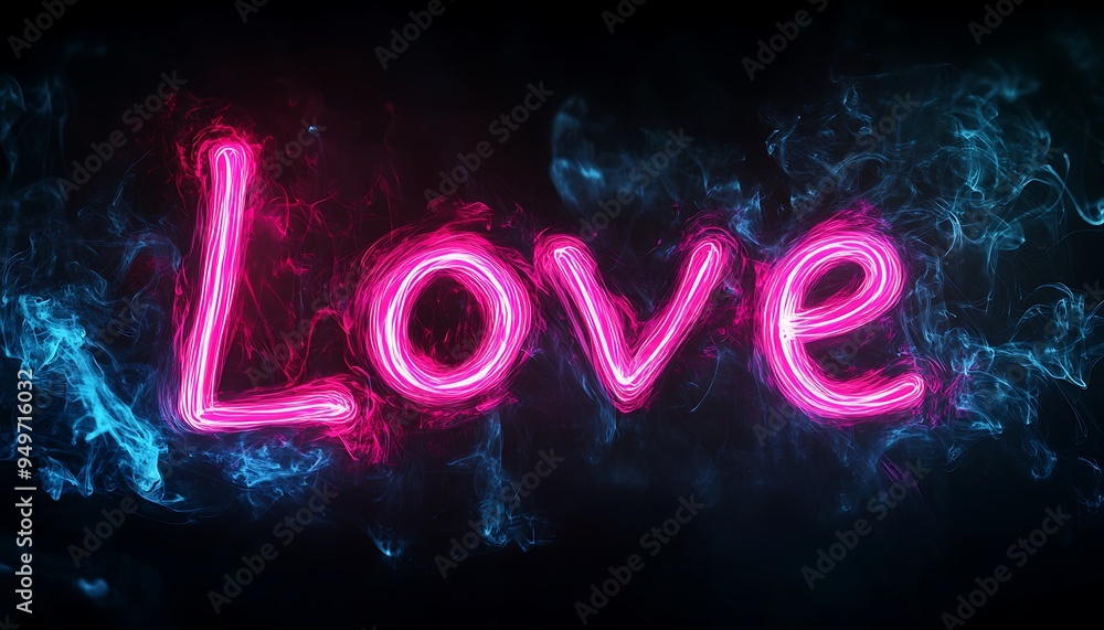 Romantic Love written in vibrant neon pink and blue smoke, creating a glowing effect on a black background with intricate light painting details. Romantic Love written in vibrant neon pink and blue smoke, creating a glowing effect on a black background with intricate light painting details.