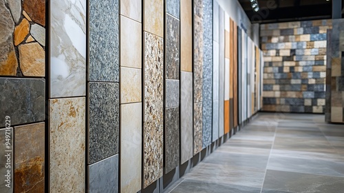 Kitchen bathroom tiles showroom display of new tiling option for floors and walls for home building improvement works : Generative AI