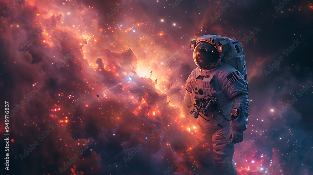 A wide-angle shot of an astronaut taking a selfie with a swirling nebula in the background, the vibrant colors of the cosmic clouds creating a breathtaking view, A wide-angle shot of an astronaut taking a selfie with a swirling nebula in the background, the vibrant colors of the cosmic clouds creating a breathtaking view,