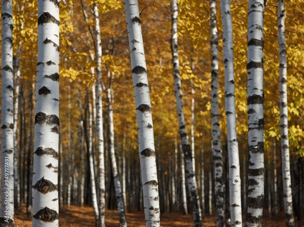 Serene birch forest in autumn with golden leaves and soft light. Serene birch forest in autumn with golden leaves and soft light.