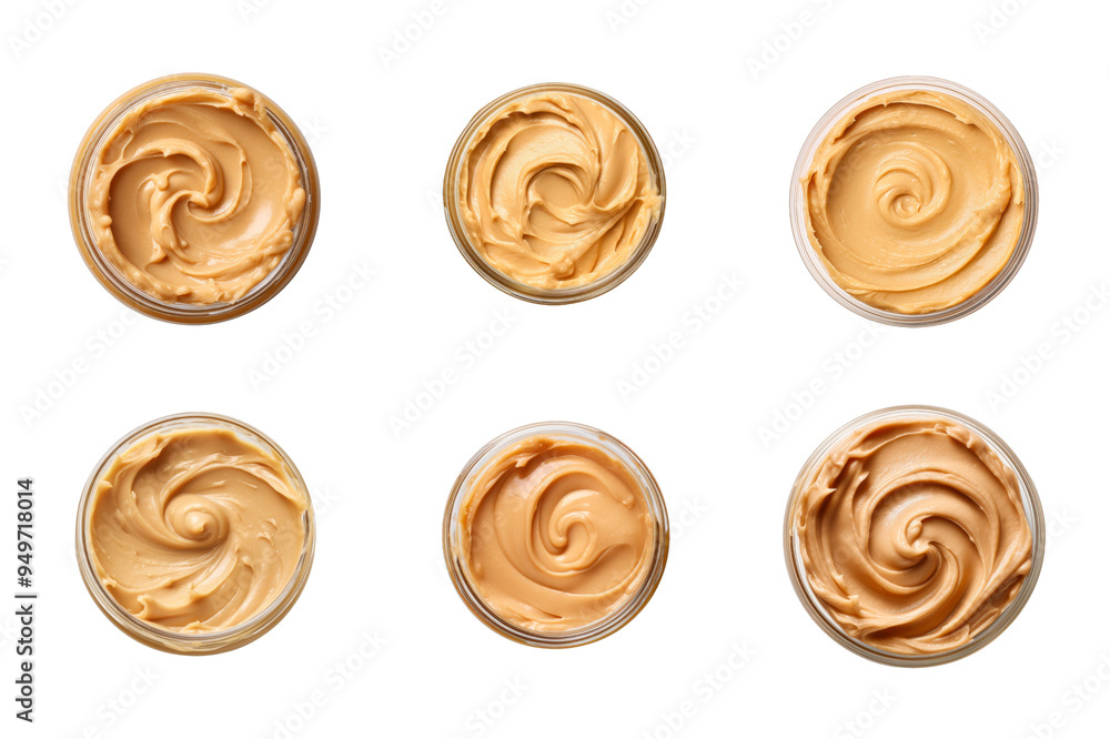 Fototapeta premium Peanut Butter Top View Collection Bundle Set Isolated on a Transparent Background