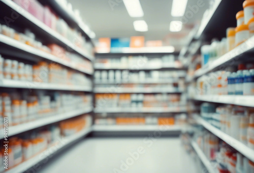 Wallpaper Mural Pharmacy drugstore shelves interior blurred abstract background with copy space Torontodigital.ca