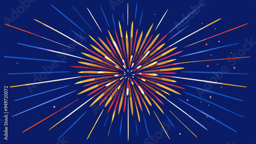 Detailed Close-Up of Fireworks Against Deep Blue Night Sky. Perfect for: New Year's Eve, Independence Day, Festival Celebrations