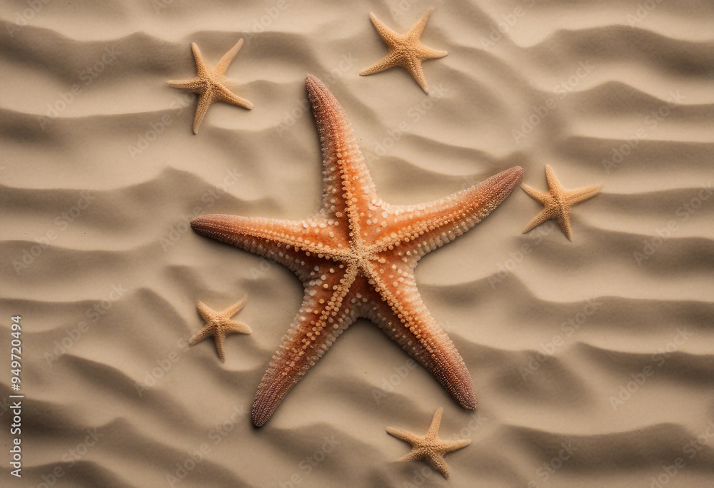 Set of starfish on sand isolate Set of starfish on sand isolate