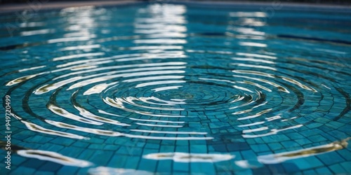 Blue water ripples create beautiful circular reflections in a swimming pool. photo