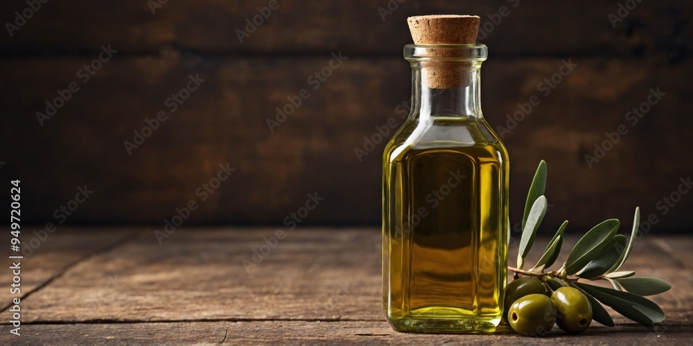 Bottle of Olive Oil on Rustic Wooden Table. Bottle of Olive Oil on Rustic Wooden Table.
