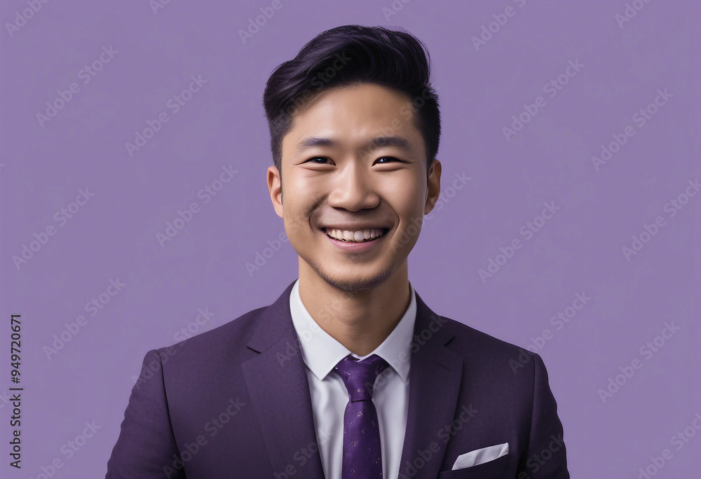 Set of successful asian millennial businessman Middle smile wearing dark purple on transparency back Set of successful asian millennial businessman Middle smile wearing dark purple on transparency back