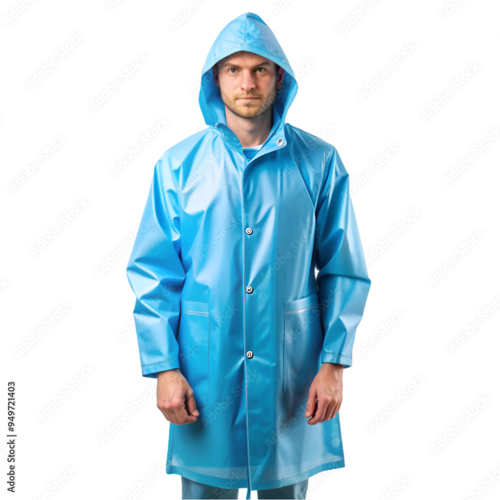 A blue raincoat A blue raincoat