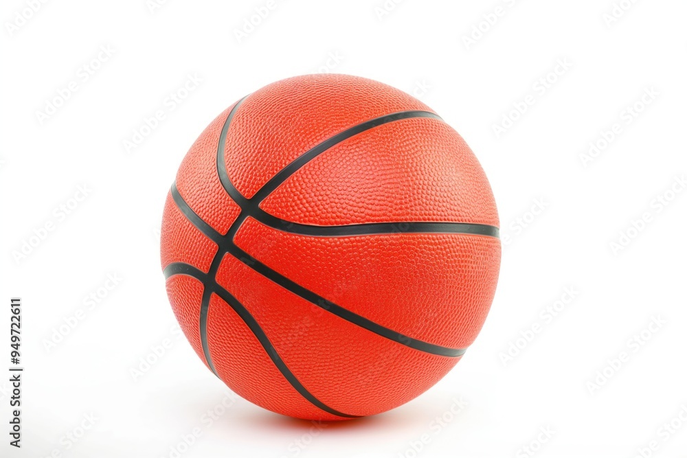 Basketball ball on white background. Isolated close-up of basketball. Orange ball with black stripes. Round, circular, sphere shape. High-quality photo of sports equipment. Basketball ball on white background. Isolated close-up of basketball. Orange ball with black stripes. Round, circular, sphere shape. High-quality photo of sports equipment.