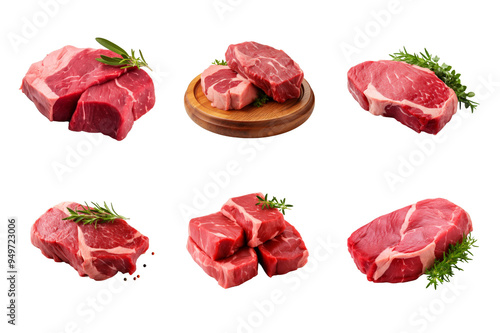 Raw Beef Meat Collection Bundle Set Isolated on a Transparent Background