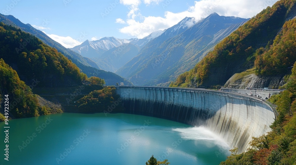 Dam and Lake Surrounded by Mountains in Japan Dam and Lake Surrounded by Mountains in Japan