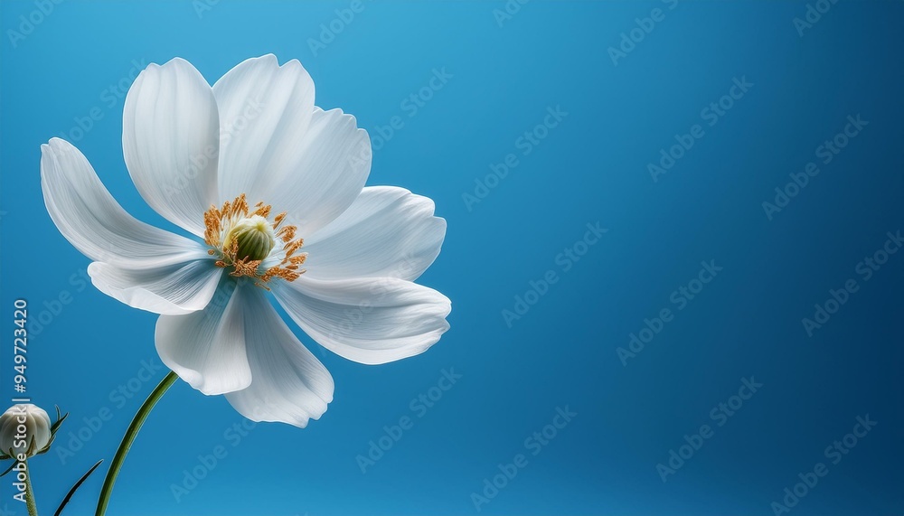 White flower on blue background White flower on blue background