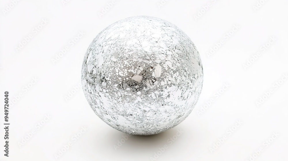 Silver Snowball on a White Background, Showcasing a Shimmering and Elegant Design with Reflective Surfaces. Ideal for Representing Winter Themes and Festive Decorations Silver Snowball on a White Background, Showcasing a Shimmering and Elegant Design with Reflective Surfaces. Ideal for Representing Winter Themes and Festive Decorations